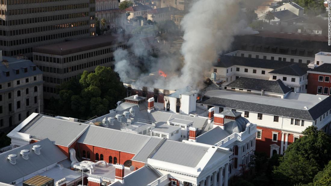 Update: Huge fire brings down roof at South Africa parliament