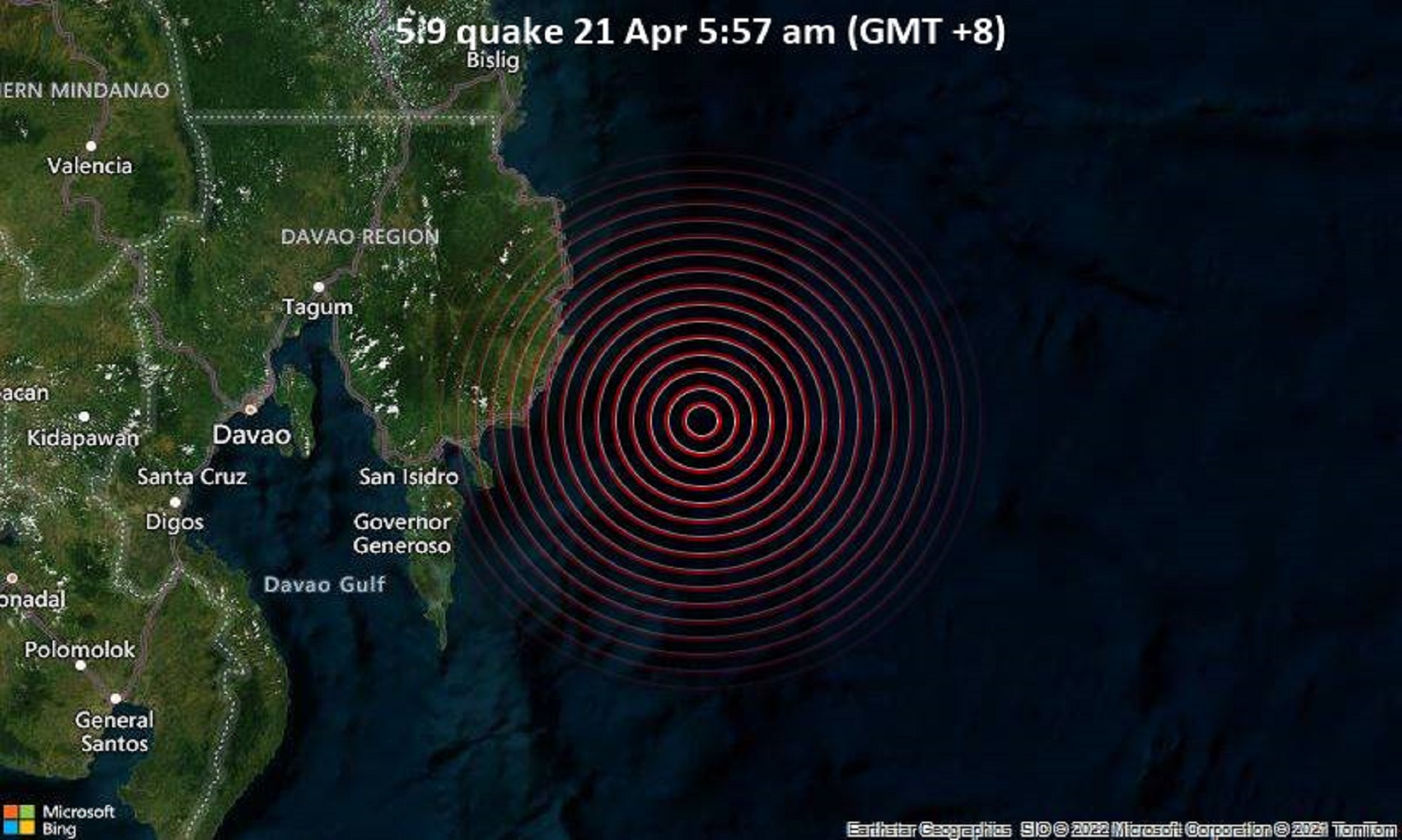 5.9-Magnitude Quake Hits 51 Km ESE Of Mati, Philippines