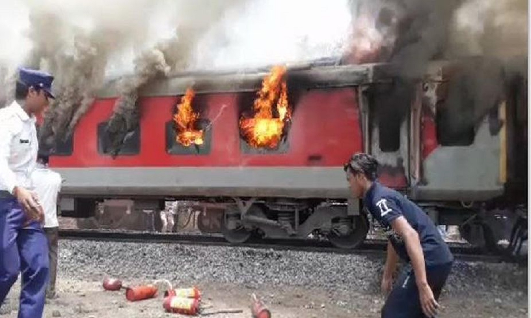 Large Fire Rips Through Bangladeshi Train Compartments