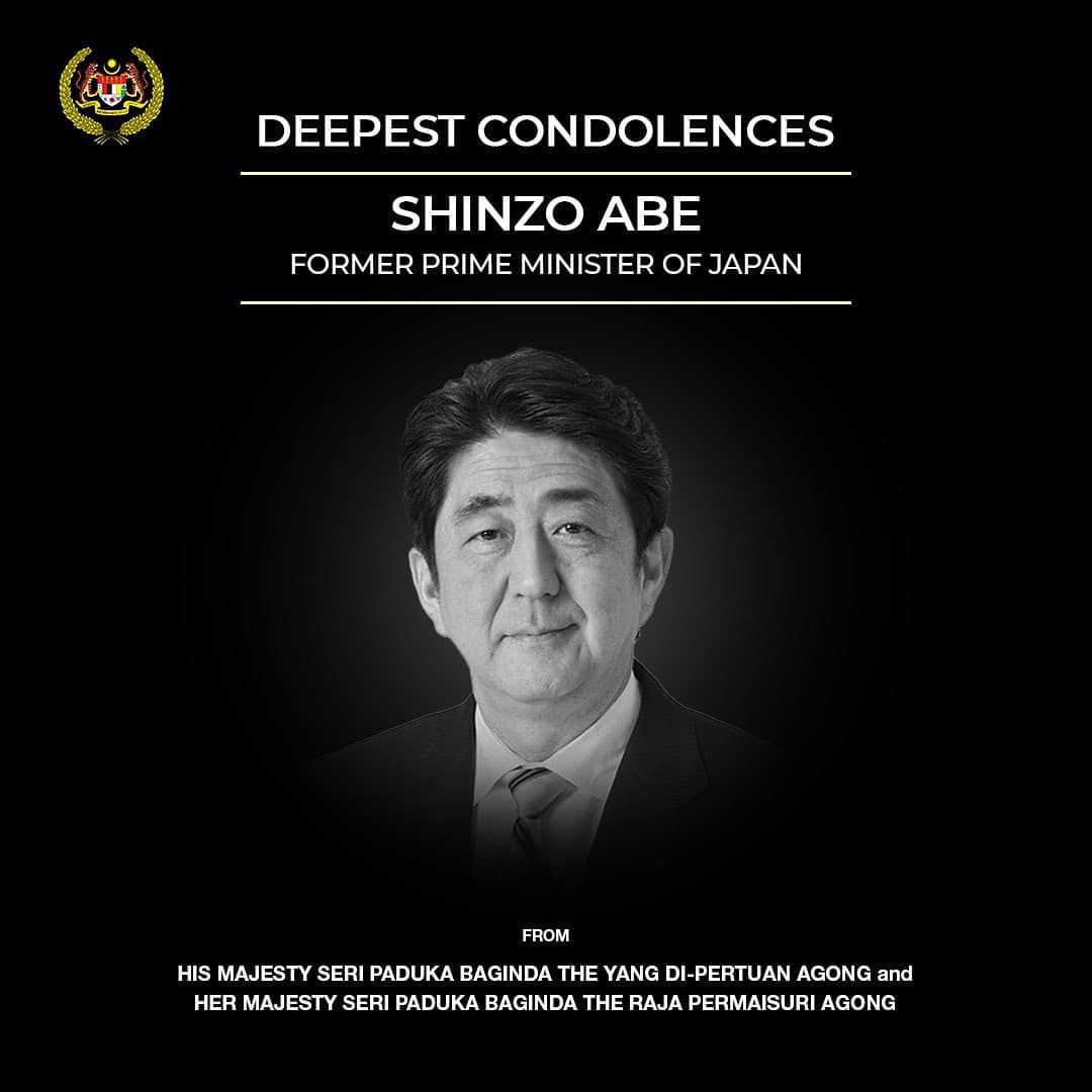 Malaysian King, Queen Convey Condolences to Family of Shinzo Abe