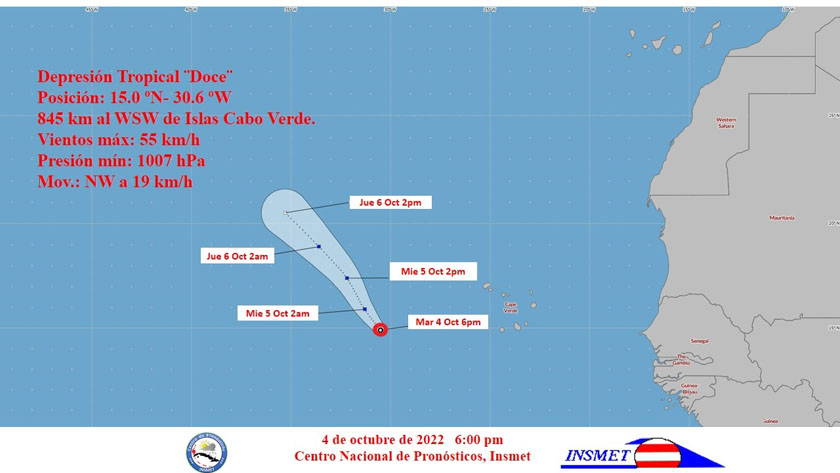 Tropical Depression Twelve forms in Eastern Atlantic Ocean