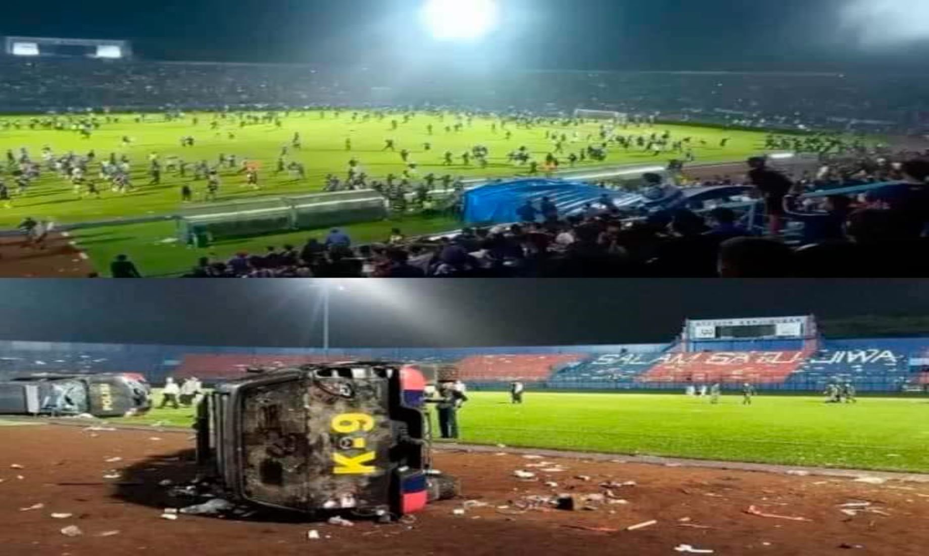 At least 129 people killed after stampede at football stadium in