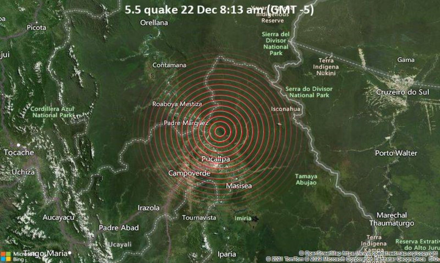 5.5-Magnitude Quake Hit 37 Km N Of Pucallpa, Peru – USGS