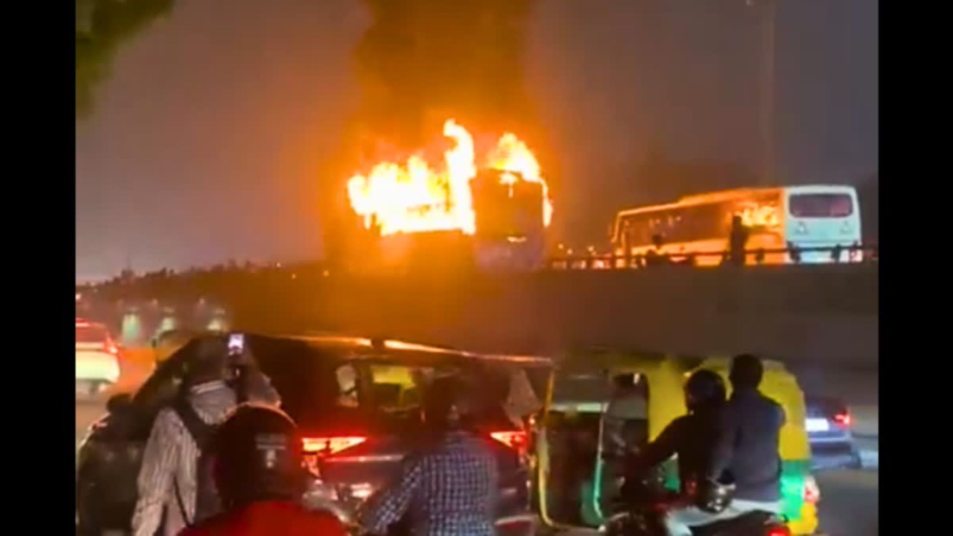 Two Persons Died As Moving Bus Caught Fire Near Delhi