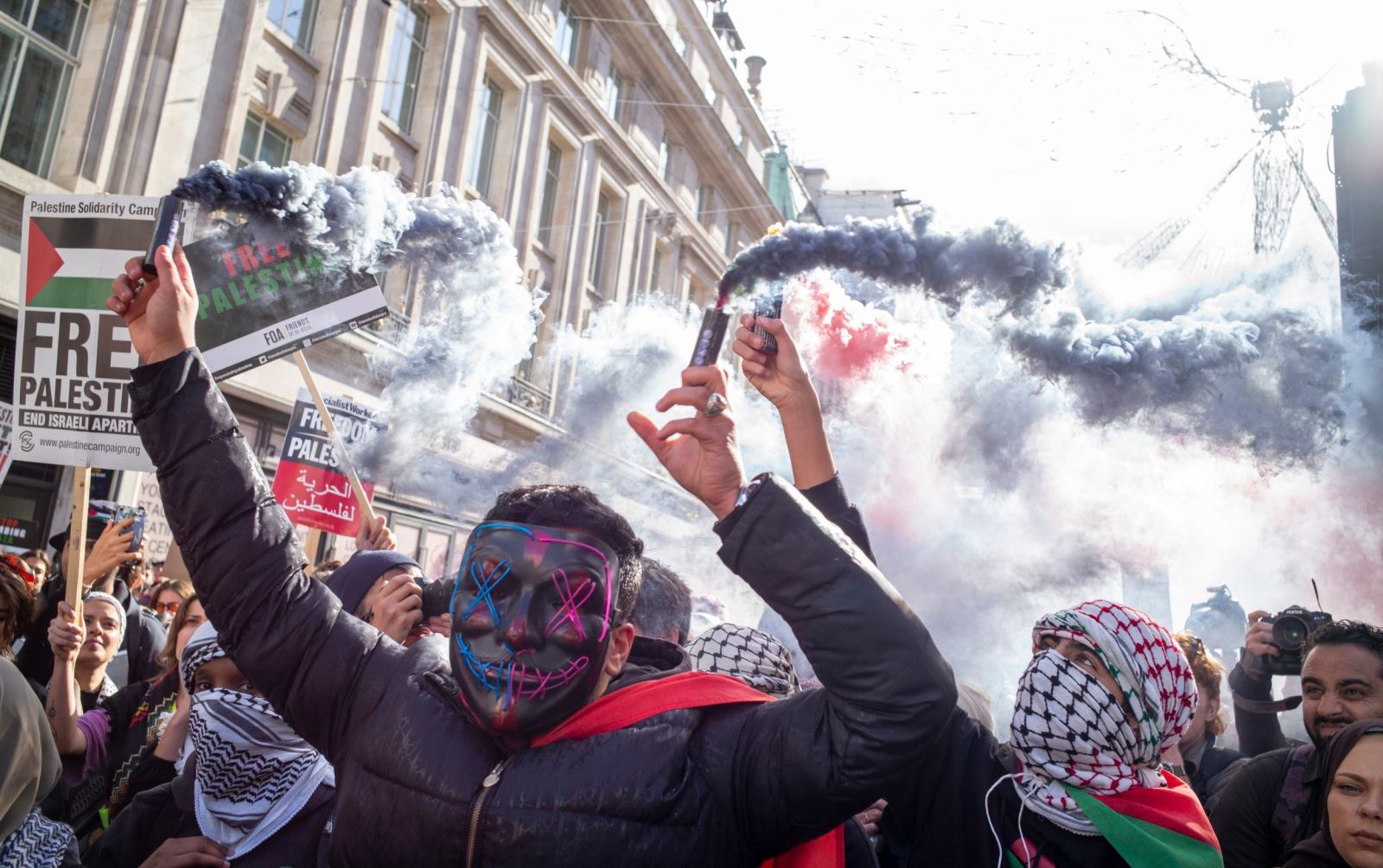 Britain will ban face coverings and fireworks at protests