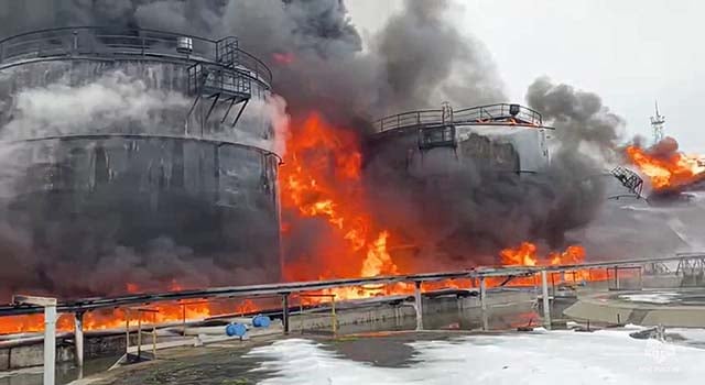 Russian oil depot on fire after Ukrainian drone strike