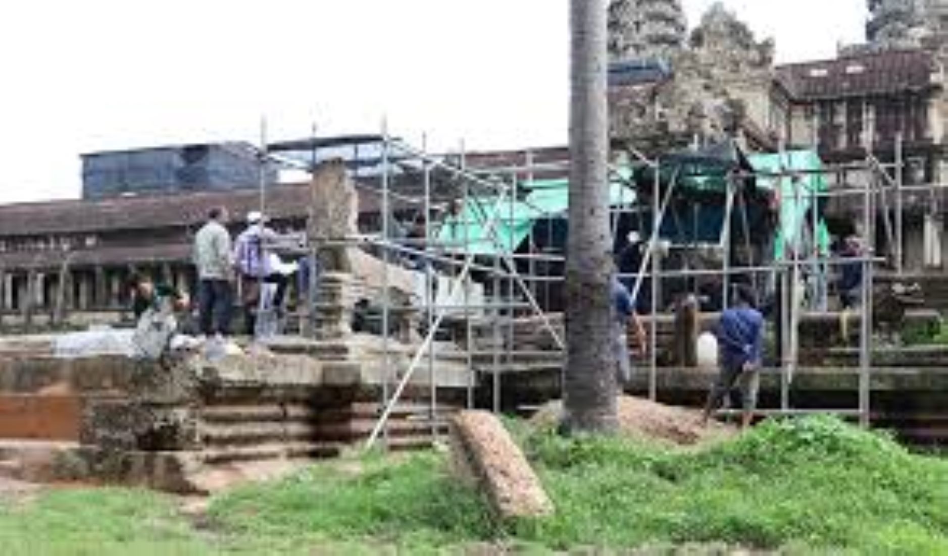 Cambodia Restoring Angkor Wat Ground Floor’s Southern Central Stairs, Naga Balustrade