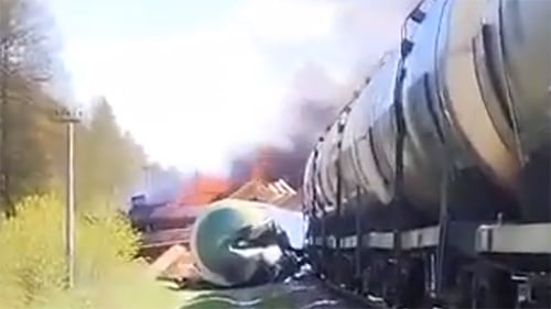 Russian freight train derails in Ukraine border region