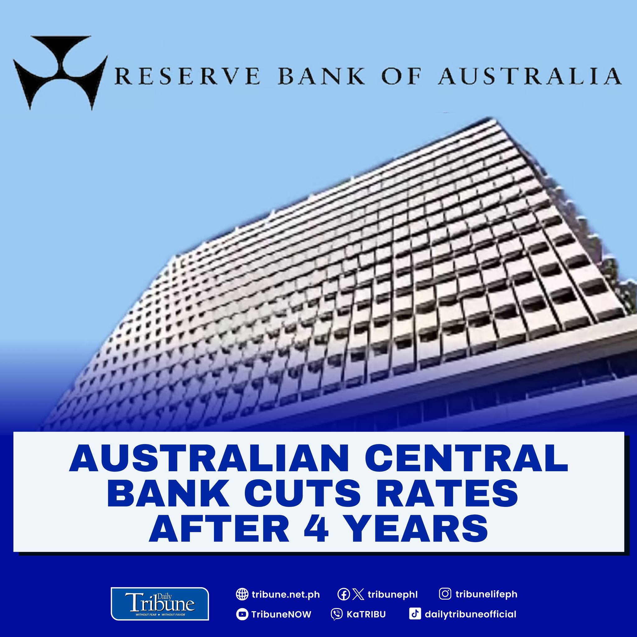 Australian Central Bank Cuts Interest Rates For First Time In Over Four Years