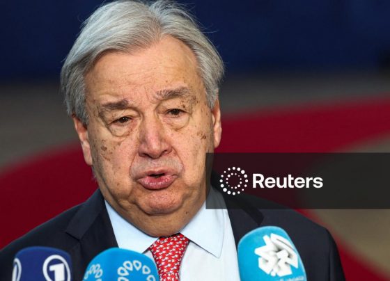 United Nations Secretary-General Antonio Guterres spoke to the press on the day of a European Union leaders' summit in Brussels, Belgium March 19, 2026. REUTERS/Yves Herman